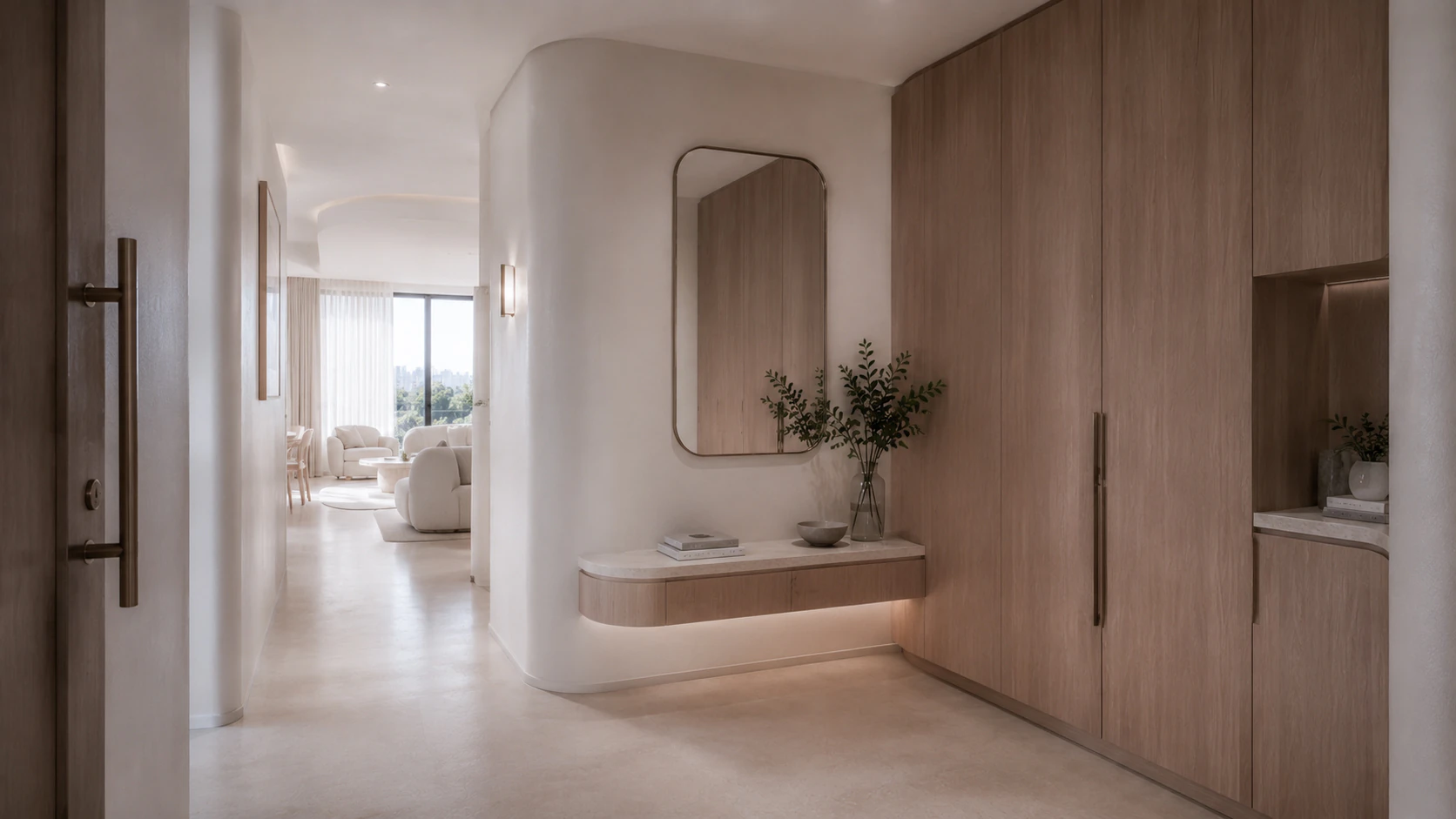 Second entry view showing the apartment circulation and detailed joinery.