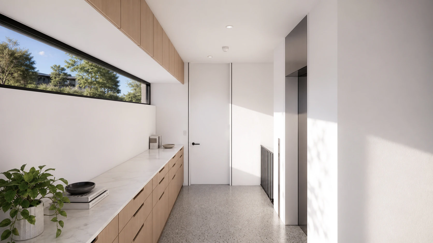 Daylit corridor connecting the principal rooms of Camberwell Residence.