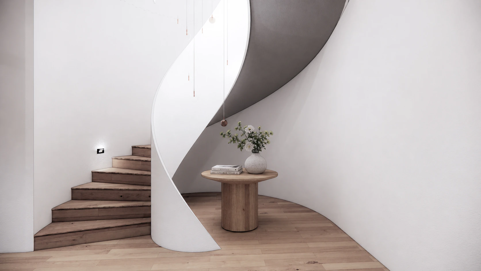 Detailed view of the Camberwell Residence stair and its warm material junctions.