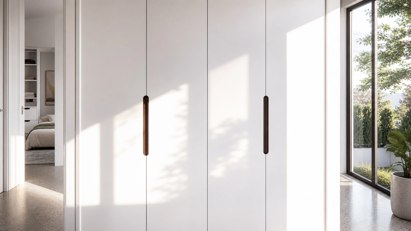 Walk-in robe with carefully integrated storage and lighting.